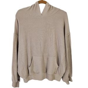 Talulah Oversized Relax Fit Raised Ribbed Pullover Hoodie Tan Cream Sz S